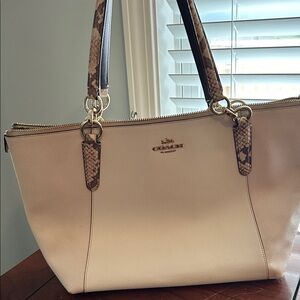 Coach Cream Tote with Brown Accents